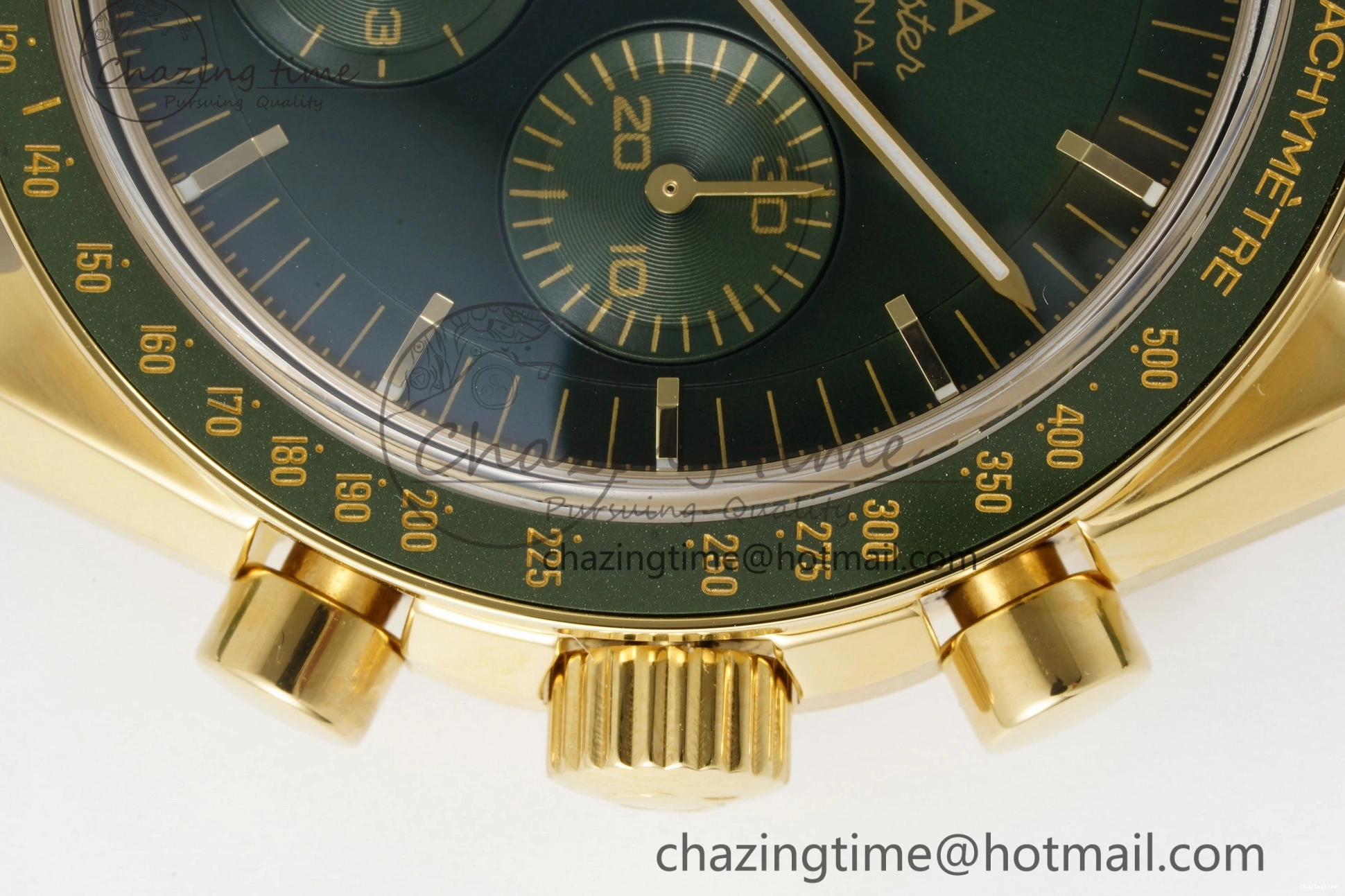 0404 Speedmaster Moonwatch in Moonshine Gold YG RMF Best Edition Green Dial on Green Leather Strap Manual Chrono EasyCare 7832
